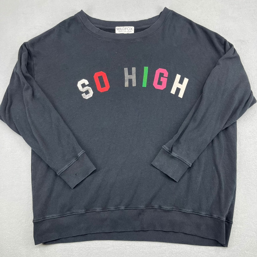Wildfox So High Graphic Sweatshirt Black Cotton Pullover Womens Small‎ Oversized
